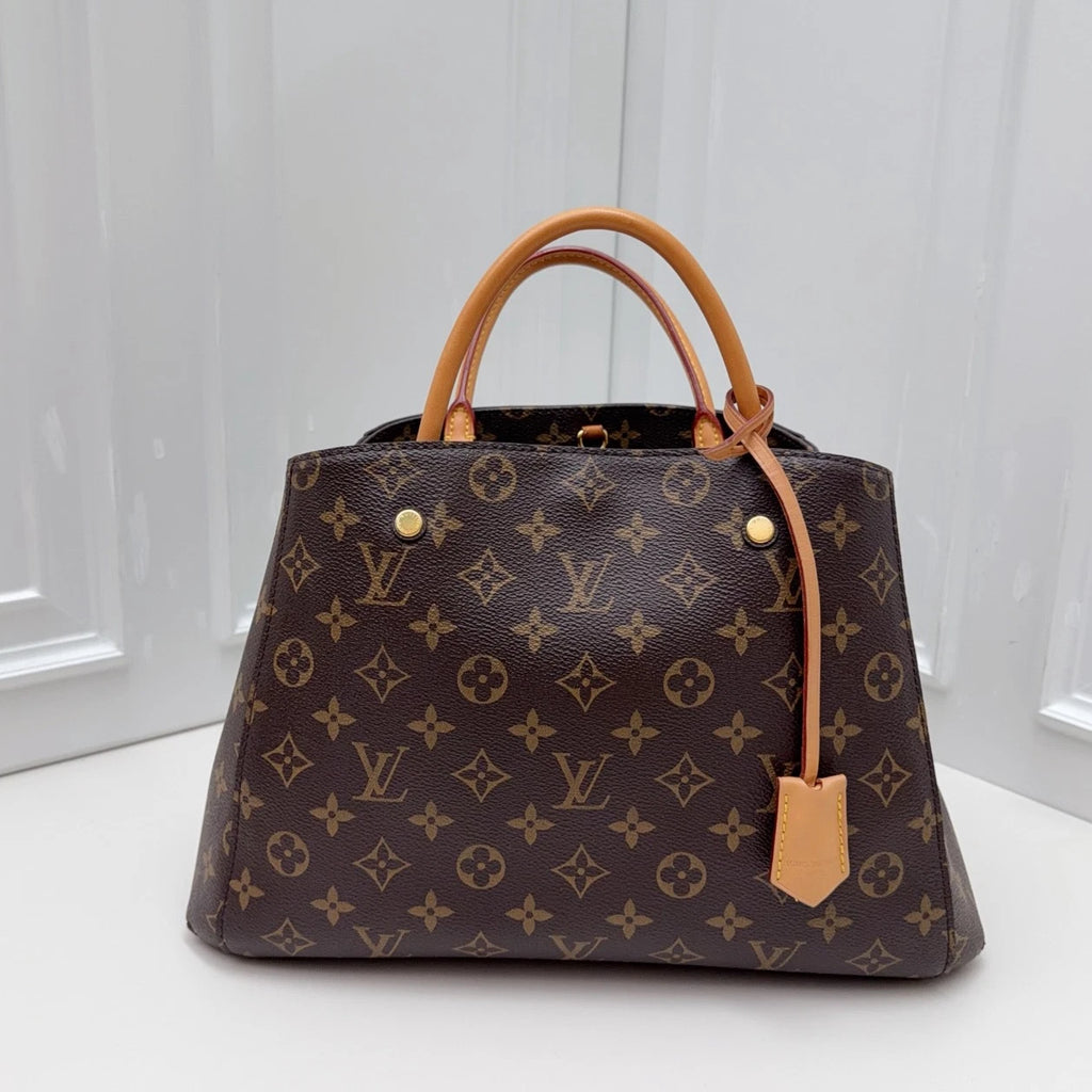Louis Vuitton Montaigne MM Monogram Top Handle Crossbody Brown Gold Women