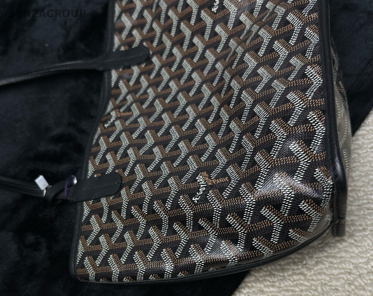 Goyard Mini Tote Bag Calfskin Monogram Top Handle Shoulder Bag Women Black.