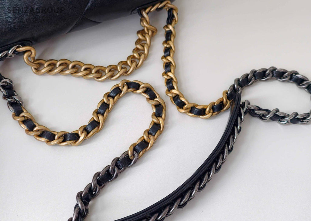 Chanel 19 PM Lambskin Chain Shoulder Bag Crossbody Black Gold Women Classic