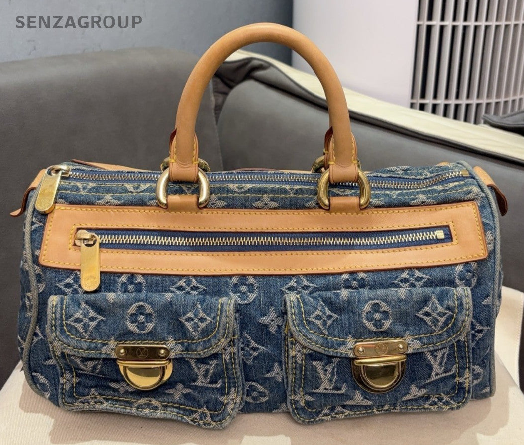 Louis Vuitton Monogram Handbag Blue Yellow Unisex Adults Classic