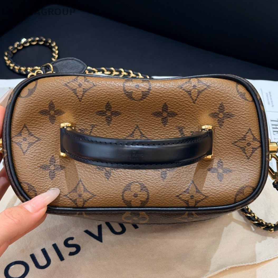 Louis Vuitton Vanity Monogram Chain Crossbody Brown Gold Women Classic