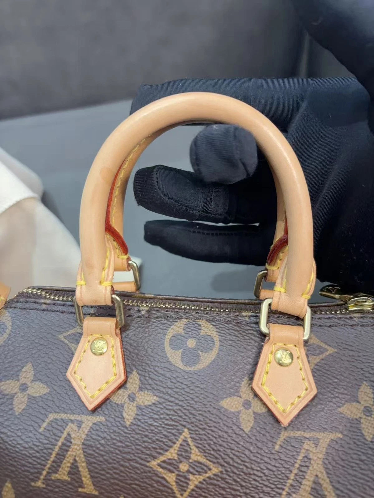 Authentic Louis Vuitton Speedy Nano Monogram Top Handle Crossbody Bag Brown