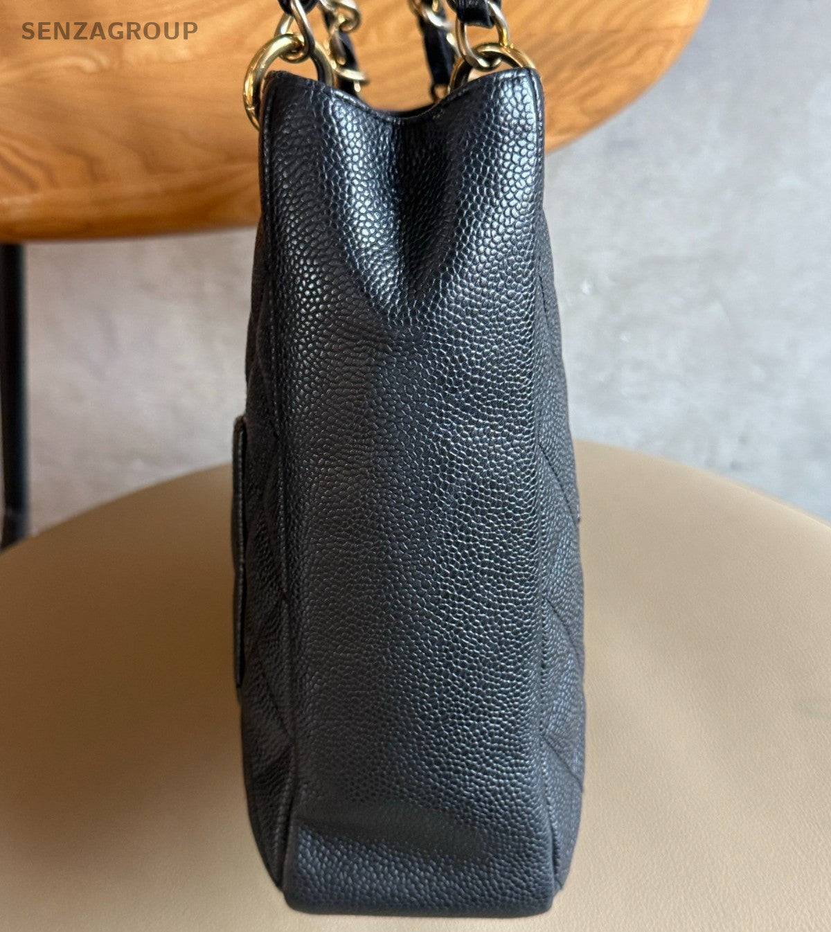 Chanel PST Chain Calfskin Shoulder Bag Black Gold Diamond Used Women Classic