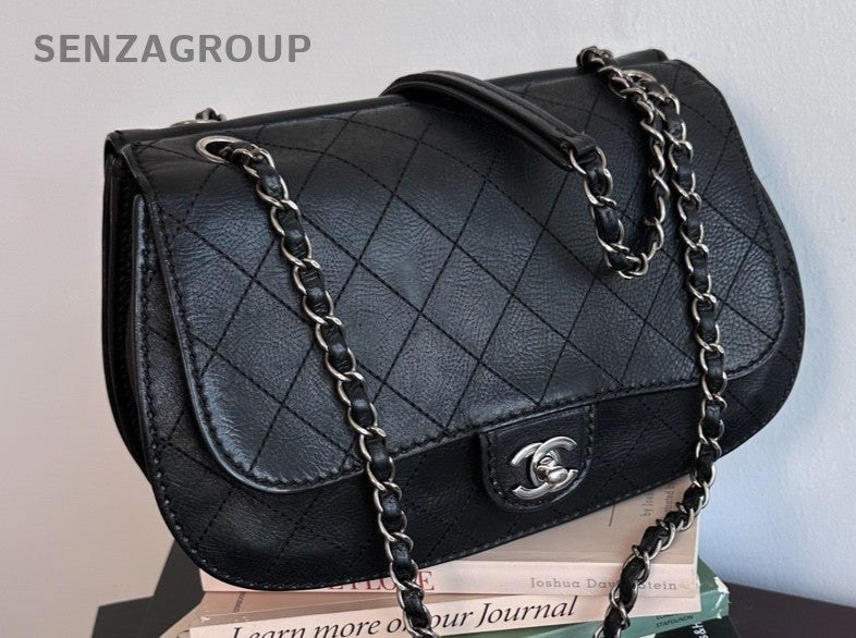 CHANEL Diamond Patten Calfskin Chain Shoulder bag Crossbody Women Black Silver