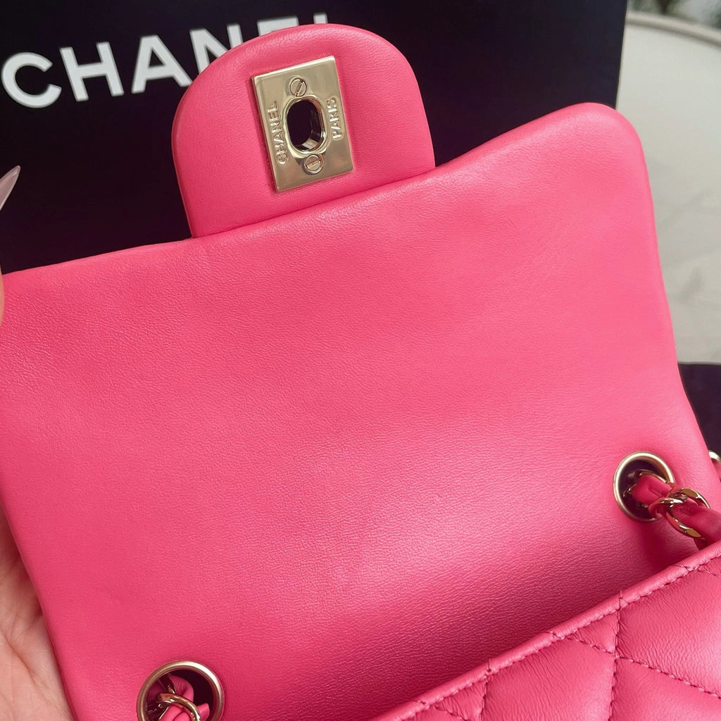 Chanel Classic Flap Lambskin Chain Shoulder Crossbody Pink Gold Diamond Women