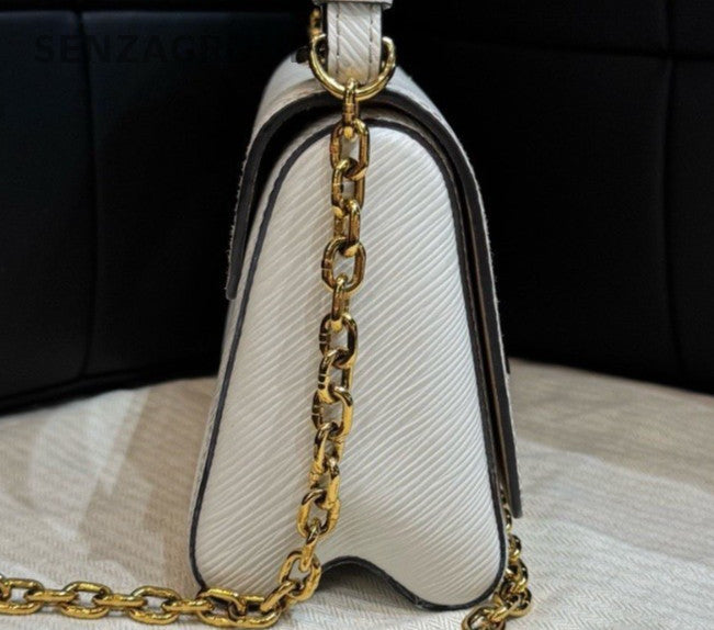 Louis Vuitton Twist Epi Leather Top Handle Bag Chain Crossbody White Gold Women