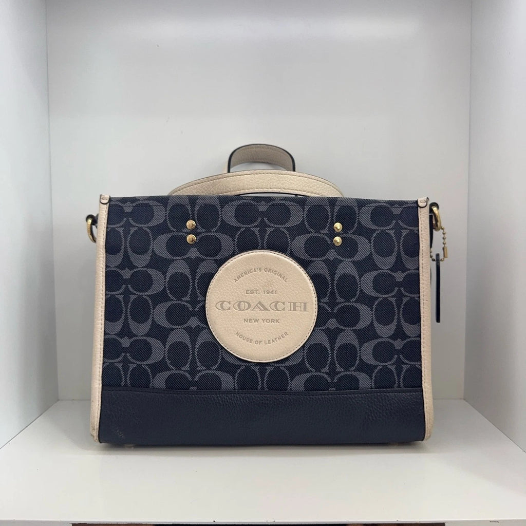 Coach Women Denim Blue Monogram Shoulder Handbag Crossbody Bag