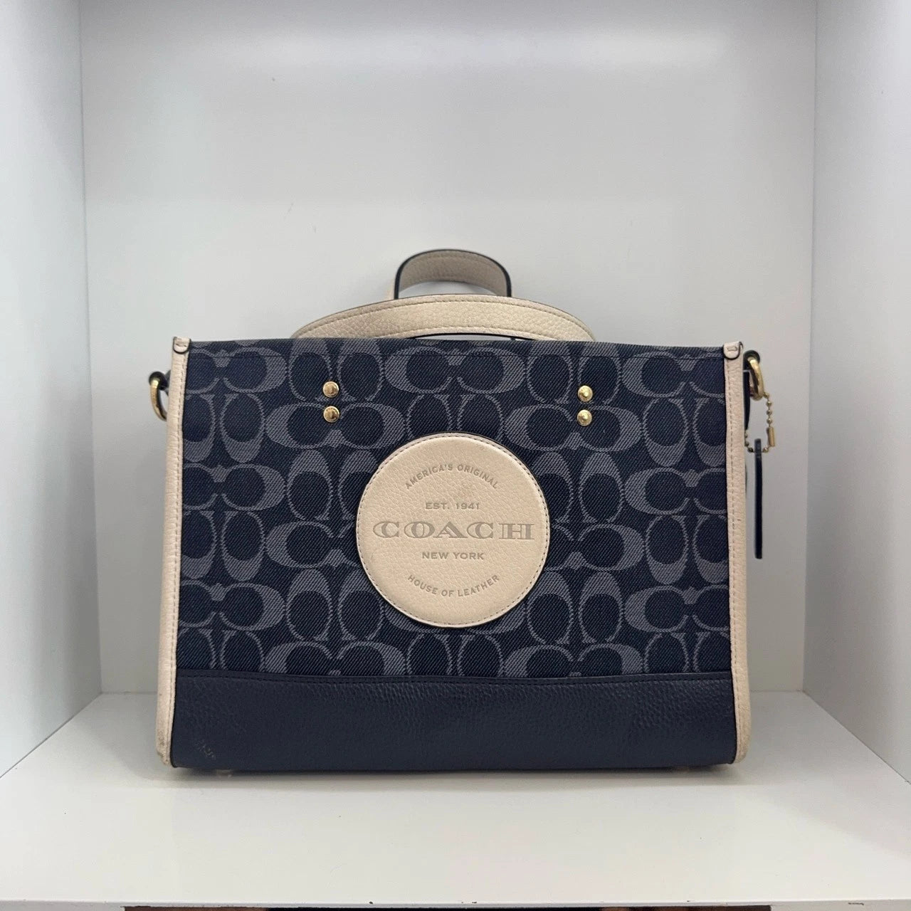 Coach Women Denim Blue Monogram Shoulder Handbag Crossbody Bag