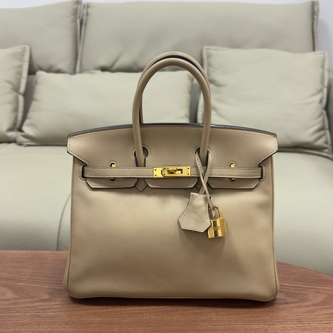 Hermes Birkin25 Swift Top Handle Bag Gray Gold Women Classic Fashion