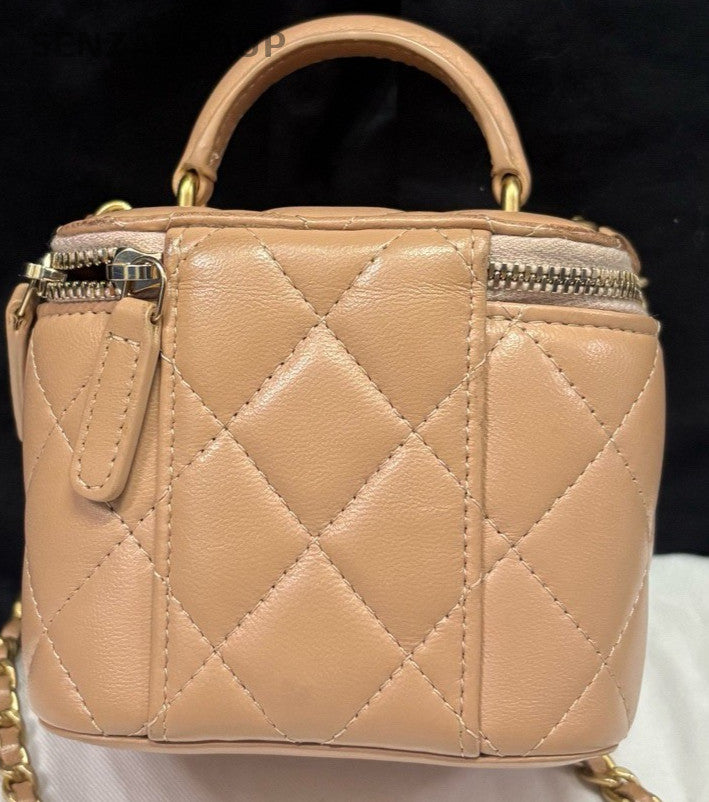 Chanel Diamond PM Lambskin Chain Shoulder Bag Crossbody Gold Women Classic