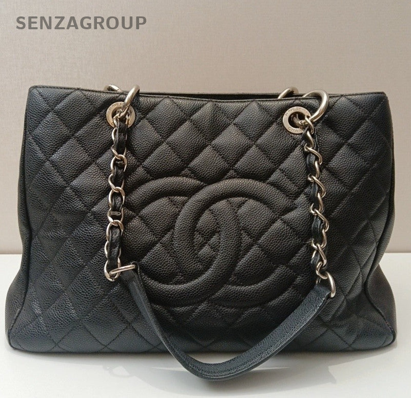 Chanel GST Calfskin Chain Shoulder Bag Black Silver Women Classic Fashion