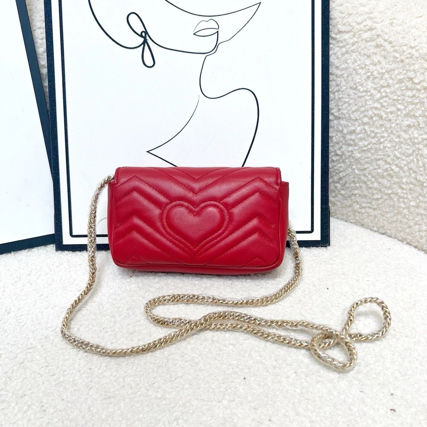 GUCCI Chain Shoulder Bag Red For Women