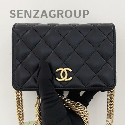 Chanel Black Gold Lambskin Charm Chain Shoulder Crossbody Bag