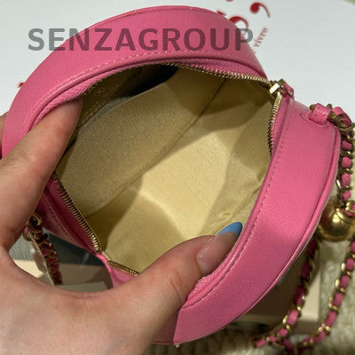 Chanel Golden Ball Round Flap Quilted Chain Shoulder Bag Pink Gold