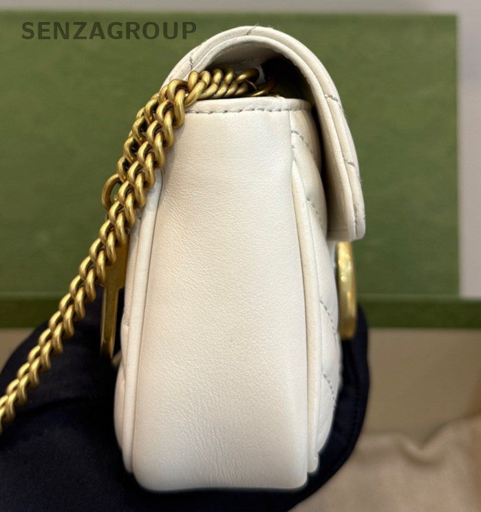 Gucci Marmont Mini Chain Crossbody Shoulder Bag White Gold Women Classic