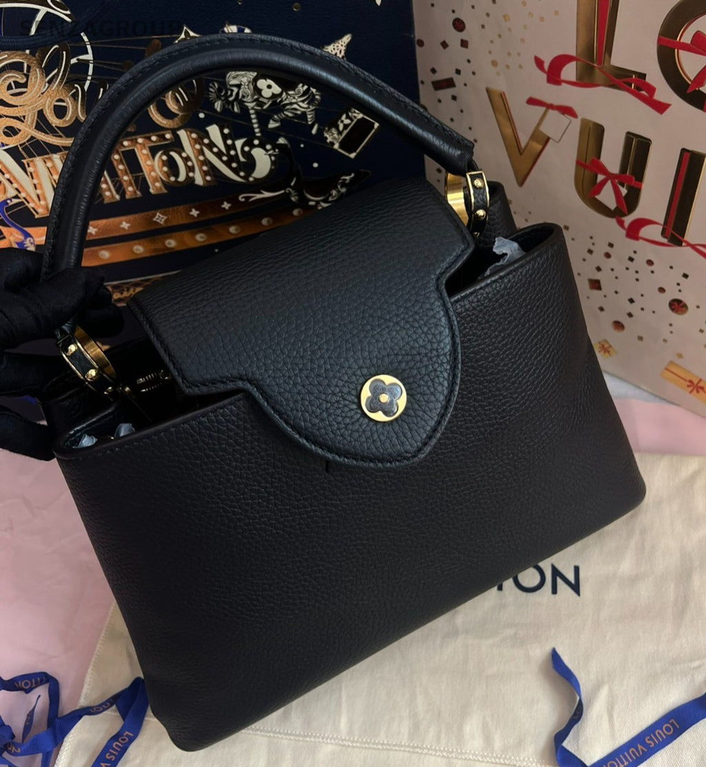 Louis Vuitton Capucines MM Top Handle 2Way Shoulder Handbag Black Gold Women