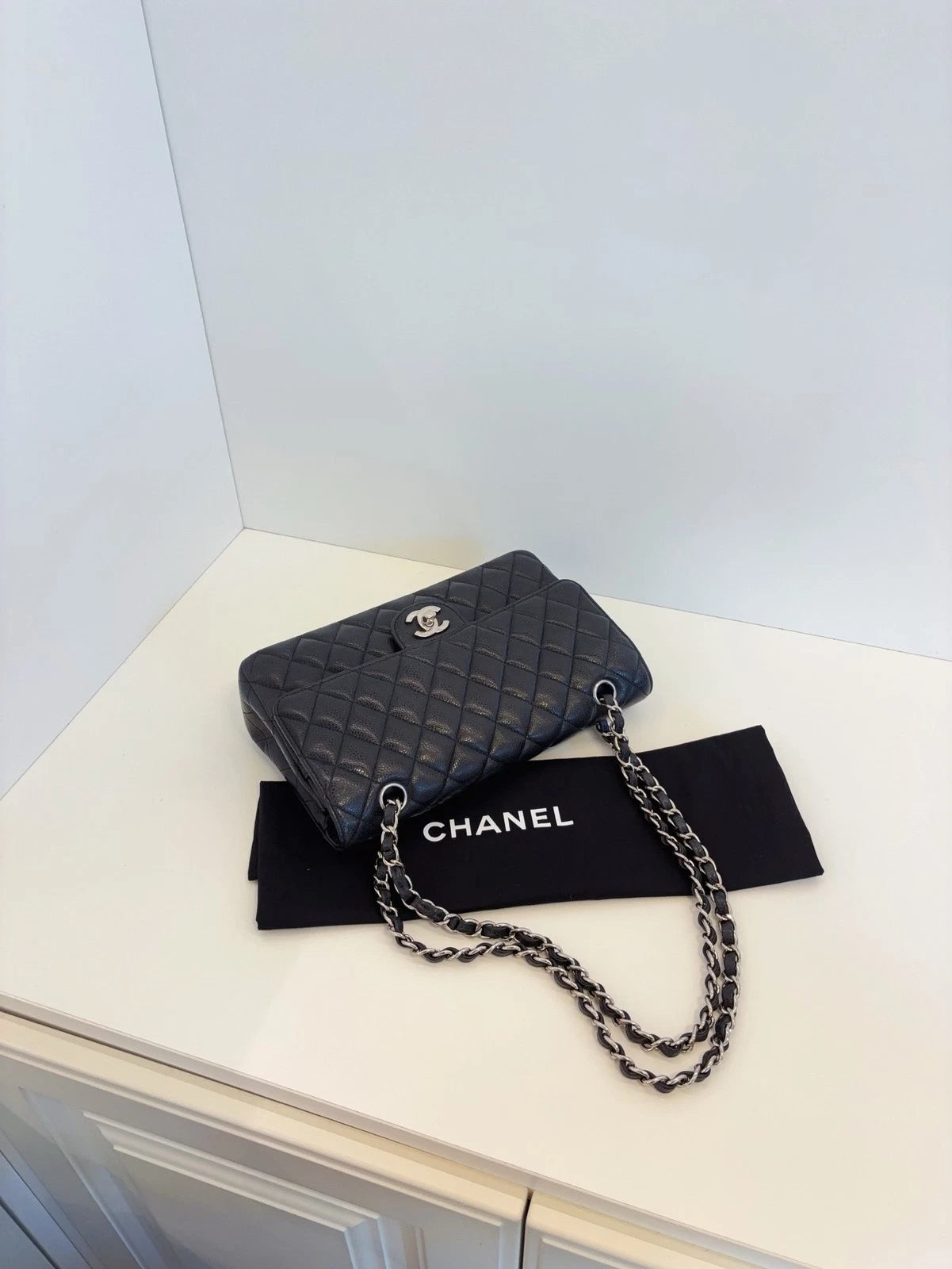 Chanel Classic Flap Medium Shoulder Bag Women's Handbag Black Caviar