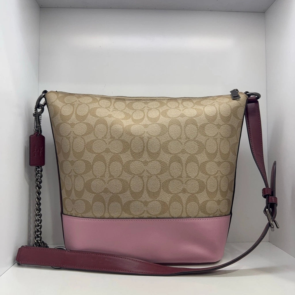 Coach Disney Sleeping Beauty Canvas Print Bucket Crossbody Bag For Women Beige
