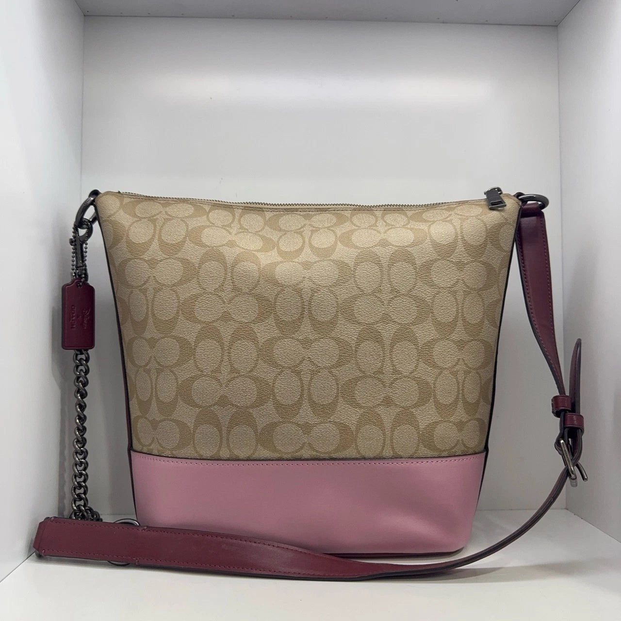 Coach Disney Sleeping Beauty Canvas Print Bucket Crossbody Bag For Women Beige