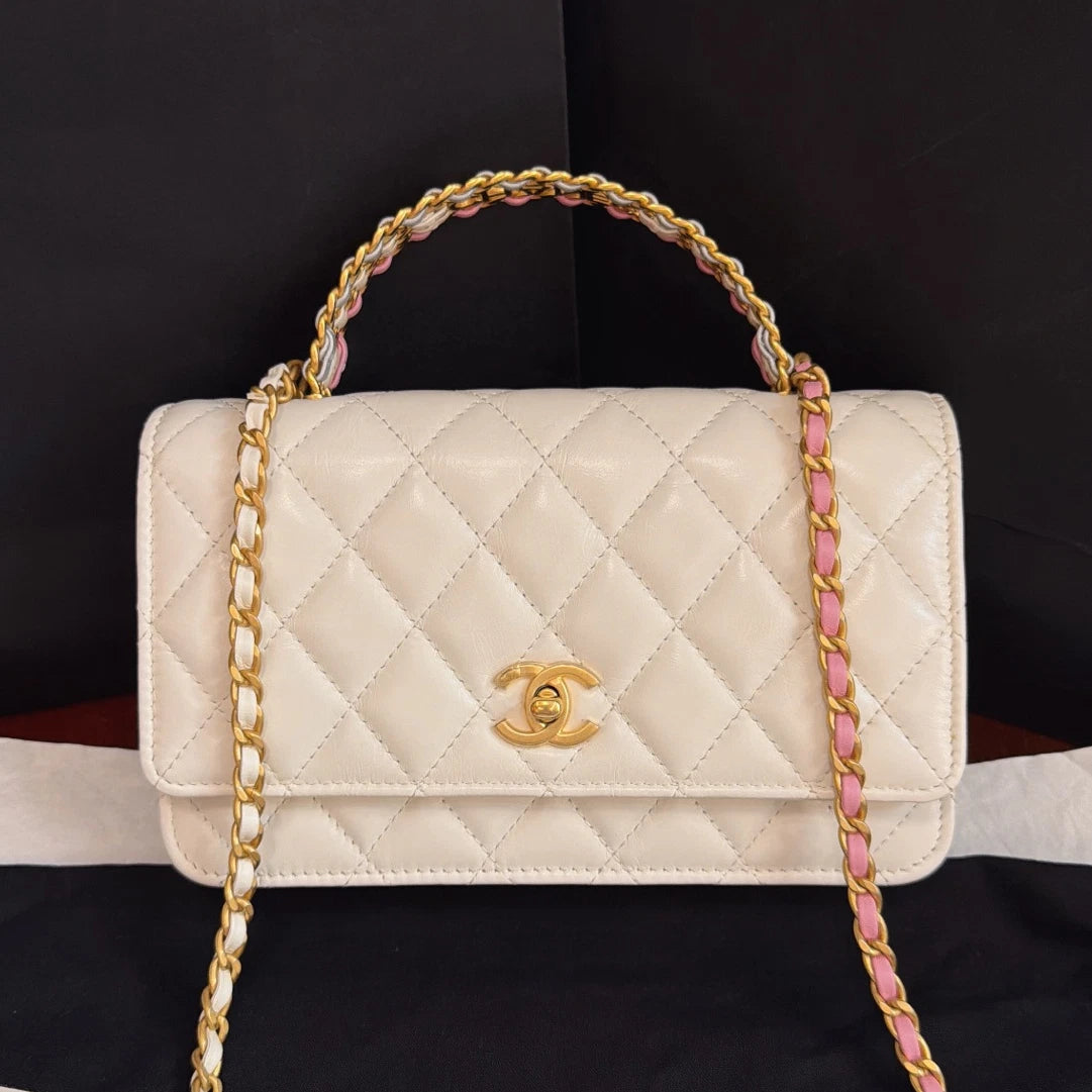 New Chanel WOC Rainbow Chain White Diamond Handbag Crossbody Chip Version