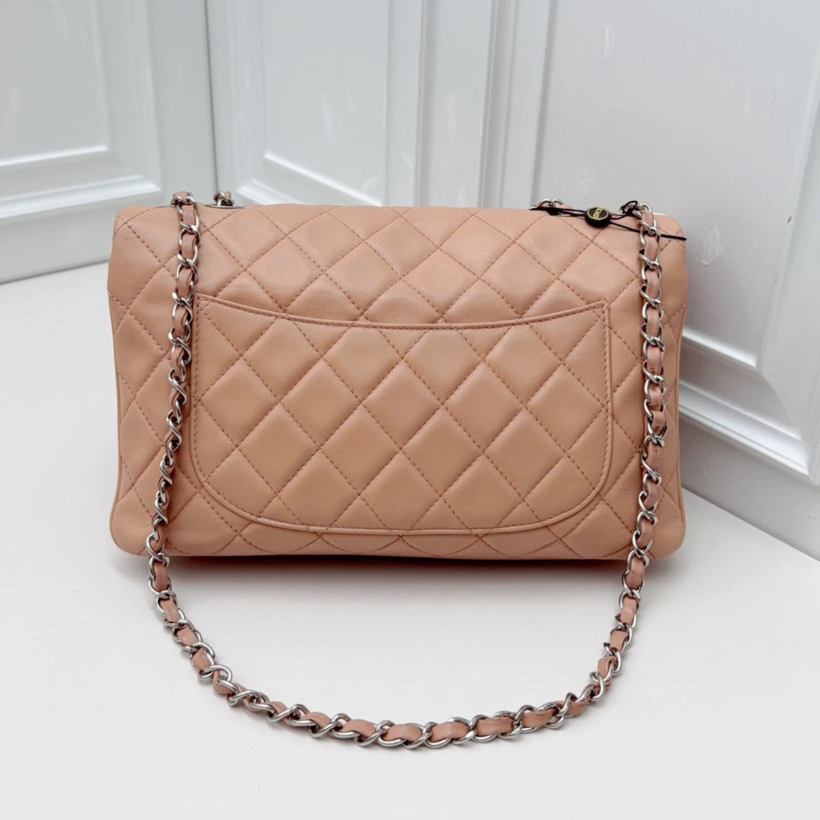 Chanel Classic Flap Lambskin Chain Shoulder Bag Pink Silver Women Diamond