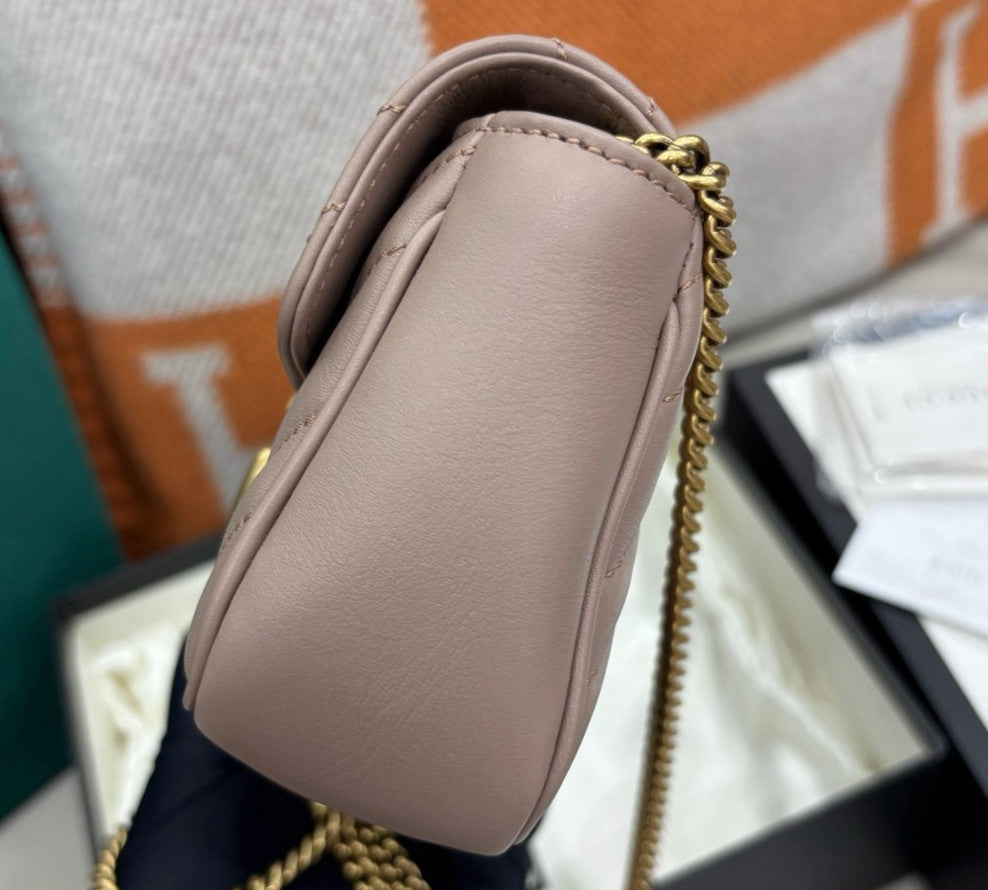 Gucci Marmont Mini Chain Shoulder bag Crossbody Beige Gold Used Women Classic