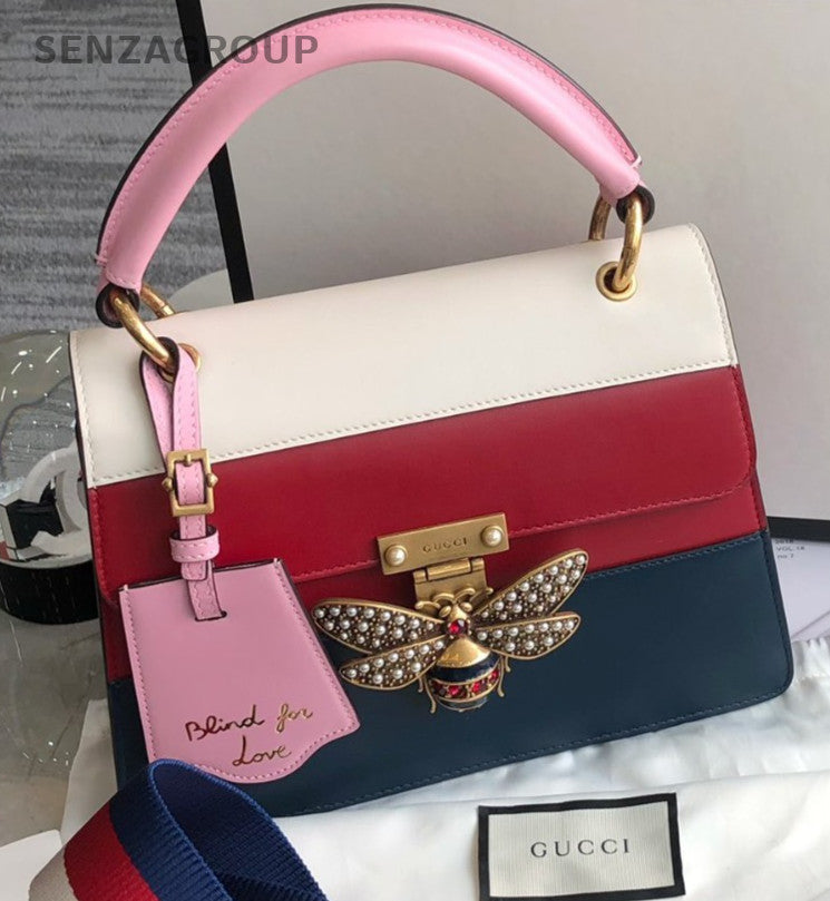 GUCCI Queen Margaret Bee Top Handle 2way Shoulder Handbag Women Almost Bran NEW