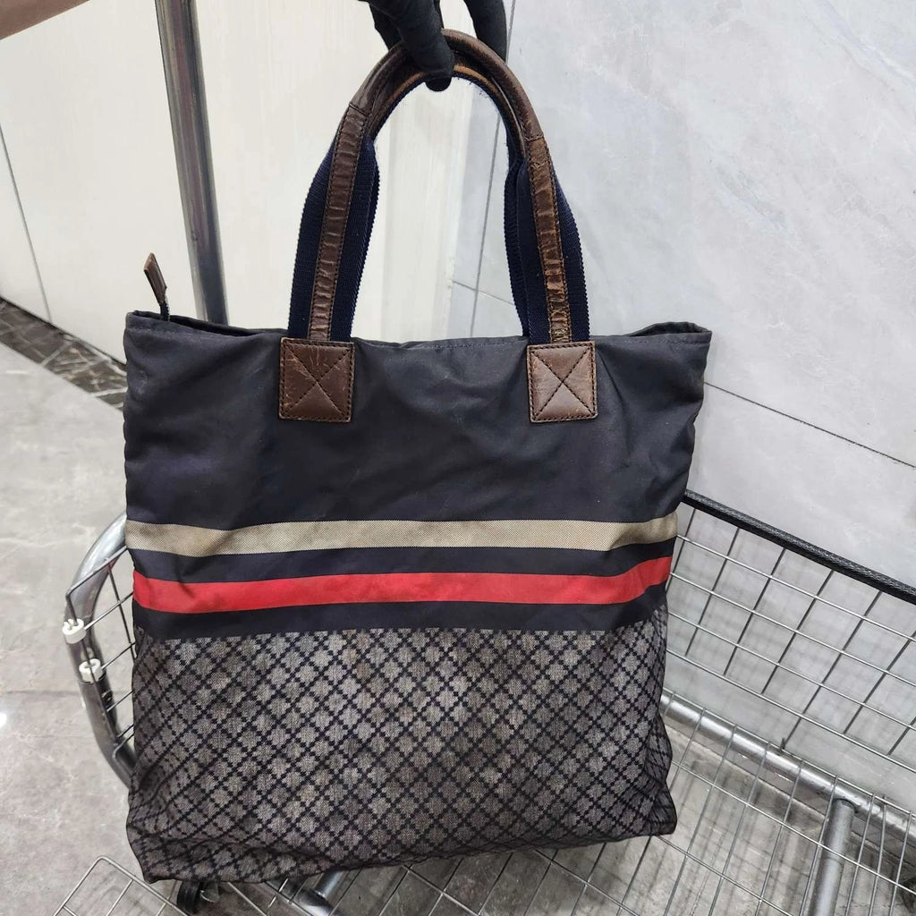 Gucci Canvas Panel Leather Tote Handbag For Women