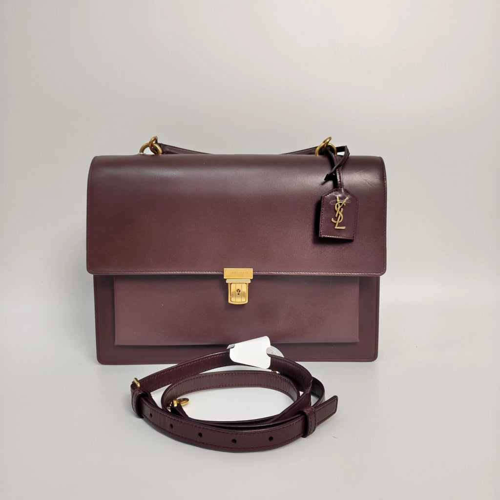Saint Laurent Leather Burgundy Large College Shoulder Bag For Women