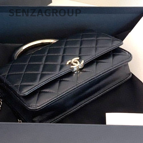 Chanel Diamond 3Way Top Handle Bag Chain Shoulder Bag Crossbody Black Gold Women