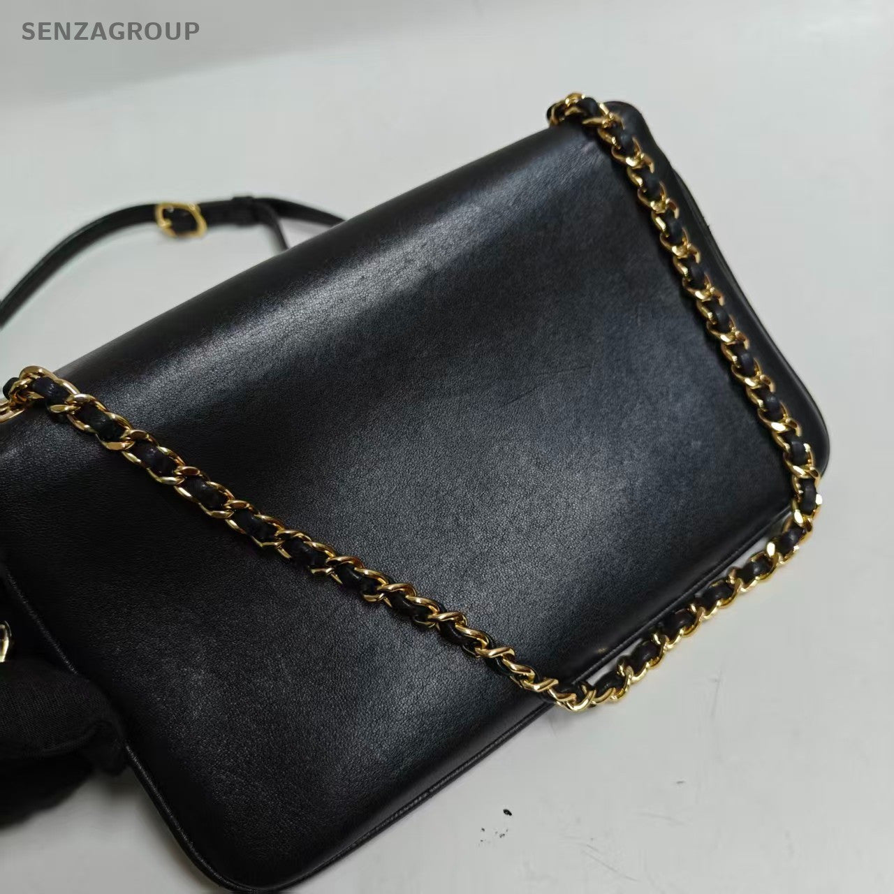 Chanel Timeless Chain Shoulder Bag Black Gold Diamond Women Classic Designer