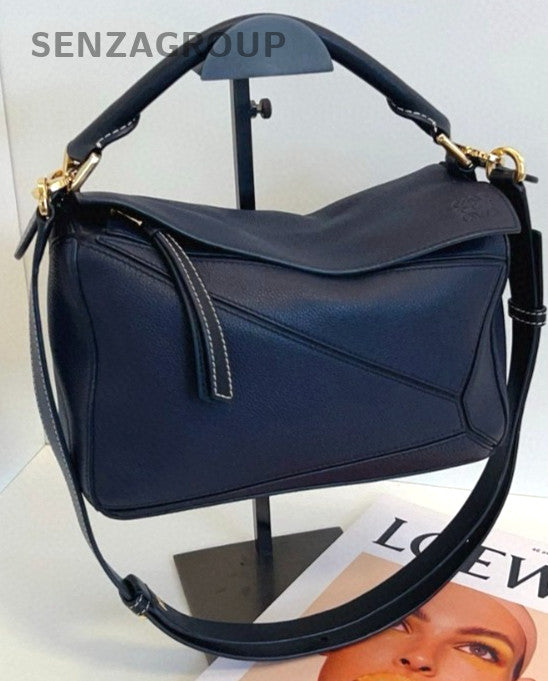 Loewe Puzzle Calfskin Leather Top Handle Shoulder Crossbody Bag Midnight Blue