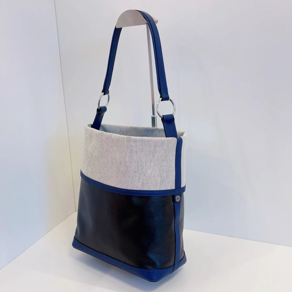 Hermes Colroule25 Canvas Bucket Shoulder Bag Black White Silver Unisex Adults