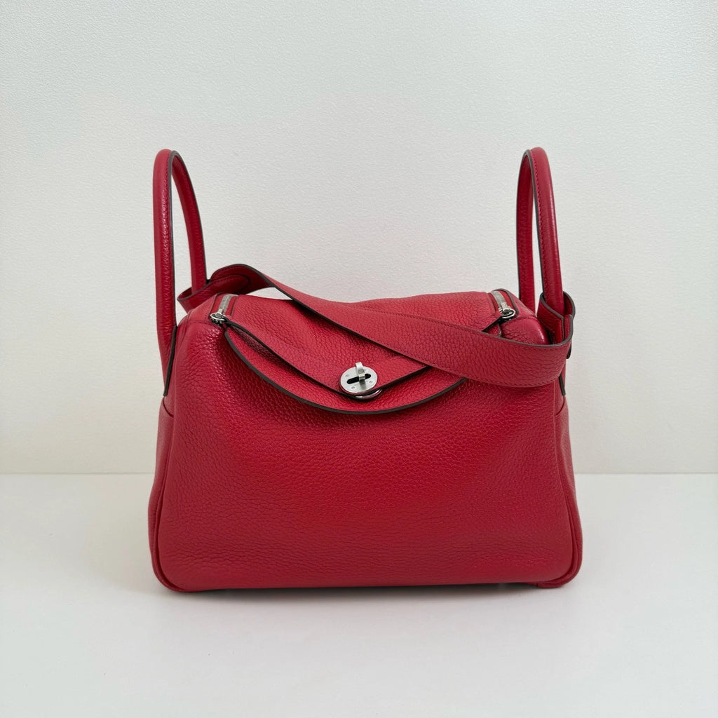 Hermes Lindy30 Top Handle Shoulder Bag Red Silver Used Women Classic