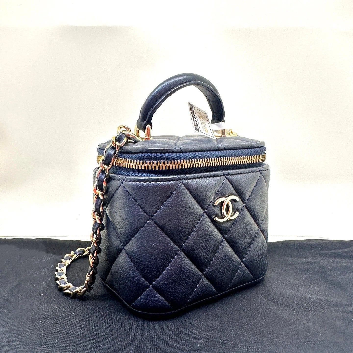 Chanel Vanity Gold Blue Crossbody Top Handle Excellent