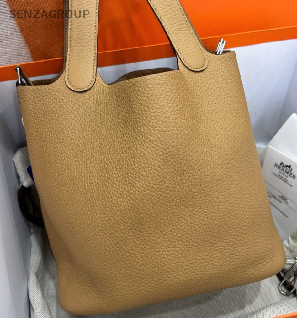 Hermes Picotin22 Top Handle Bag Brown Silver Used Women Classic Fashion