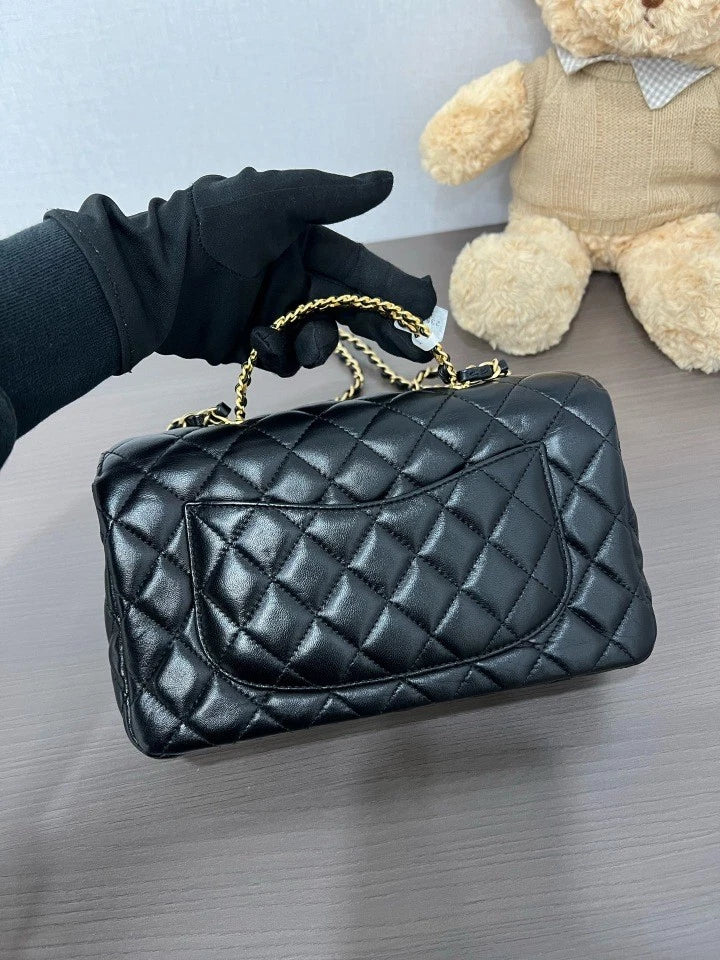 CHANEL Black Gold Rhinestone Handle CF Crossbody Bag For Women