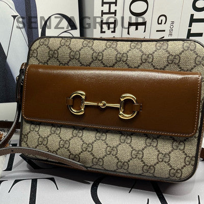Gucci 1955 Small Camera Bag GG Monogram Brown Gold Buckle Women's Fashion