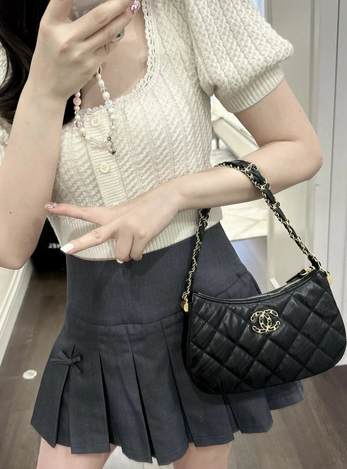 CHANEL Hobo Large Black Gold Calfskin Shoulder Bag For Women