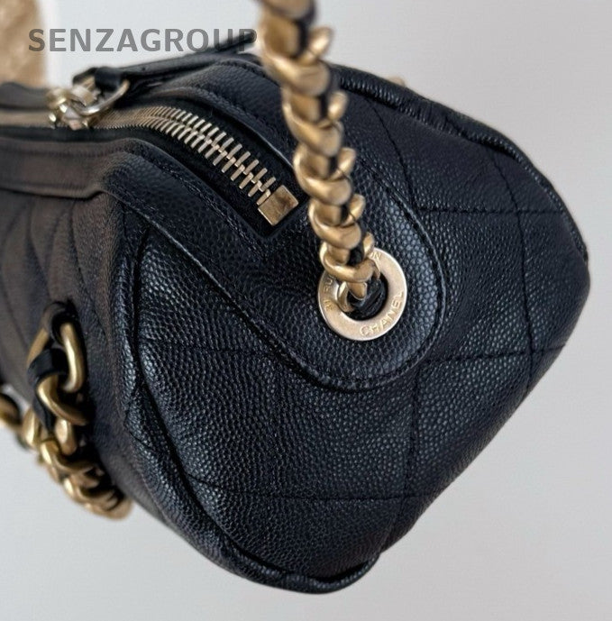 Chanel Calfskin PM Chain Top Handle Bag Shoulder Bag Black Gold Diamond Women
