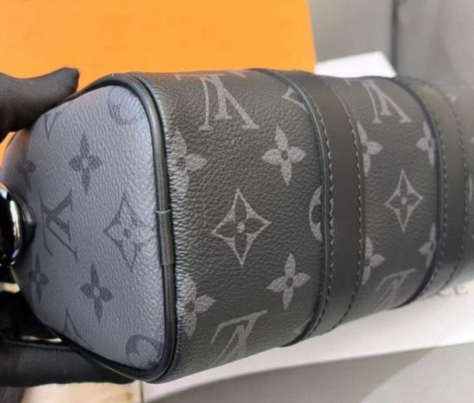 Louis Vuitton Keepall Nano Monogram Top Handle Bag Crossbody Black Silver Unisex