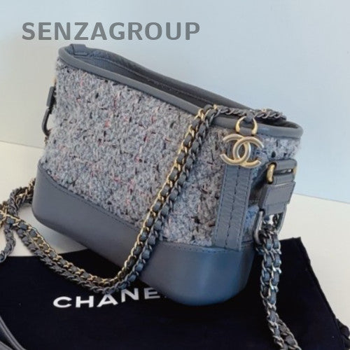 Chanel Gabrielle PM Chain Shoulder Bag Gray Gold Women Classic