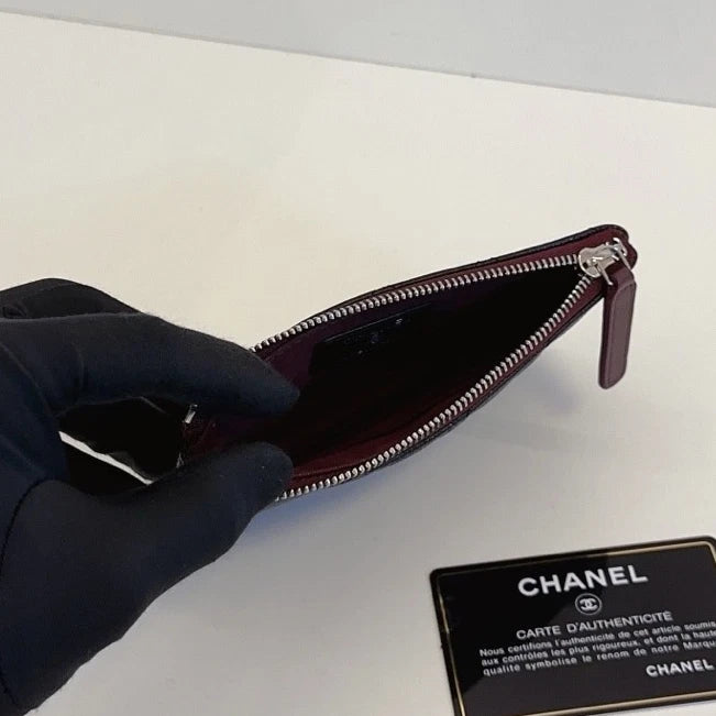Chanel Calfskin Diamond Wallet Black Gold Used Women Classic