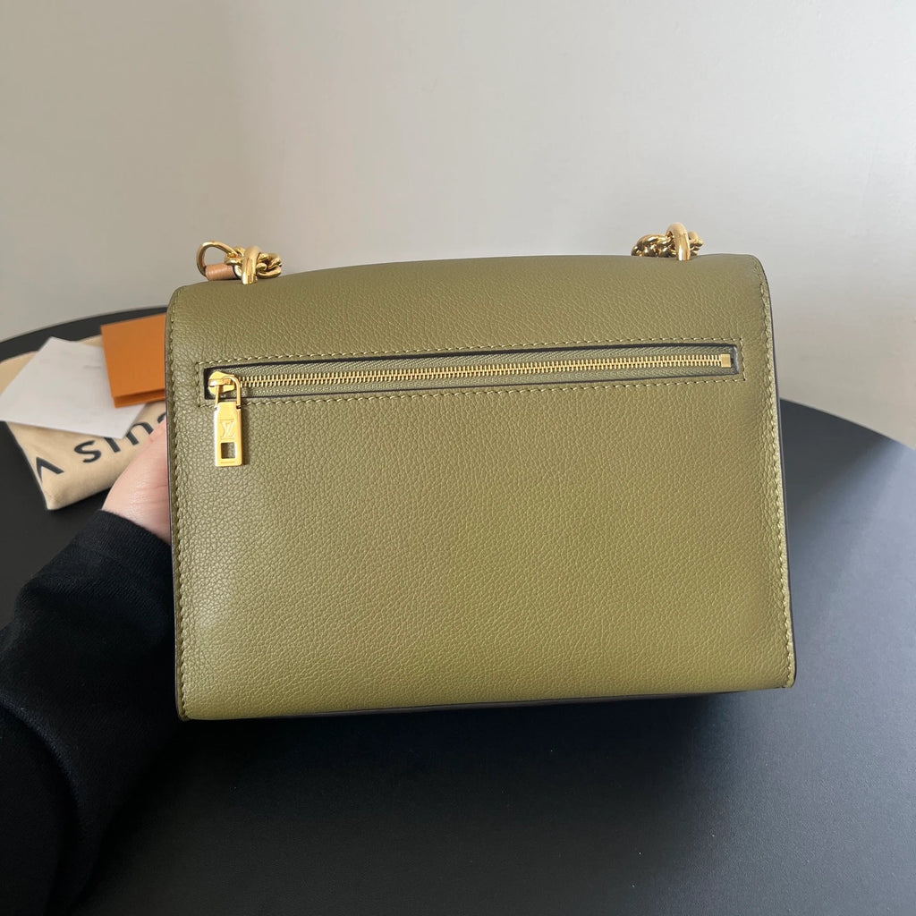 Louis Vuitton Lock Me Chain Shoulder Crossbody Bag Green Gold Hardware Women