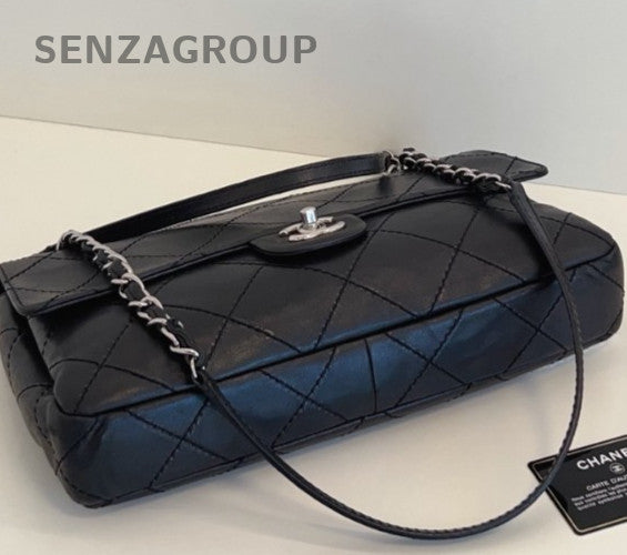 Chanel Classic Flap Chain Shoulder Bag Black Silver Women Fashion