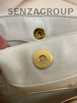Chanel Vivienne Handbag White Gold Women Classic Quilted Pattern