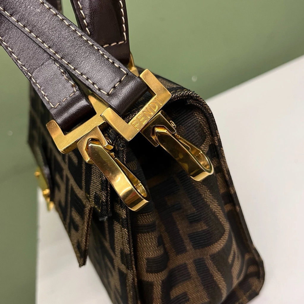 Fendi Zucca Monogram Top Handle Bag Shoulder Bag Brown Women