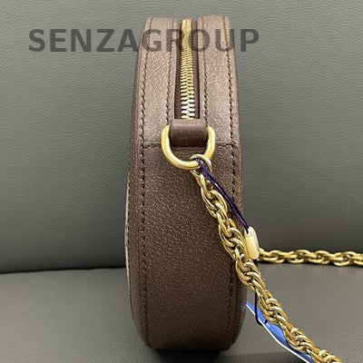 Gucci Ophidia GG Round Chain Shoulder Crossbody Bag Beige Brown Gold