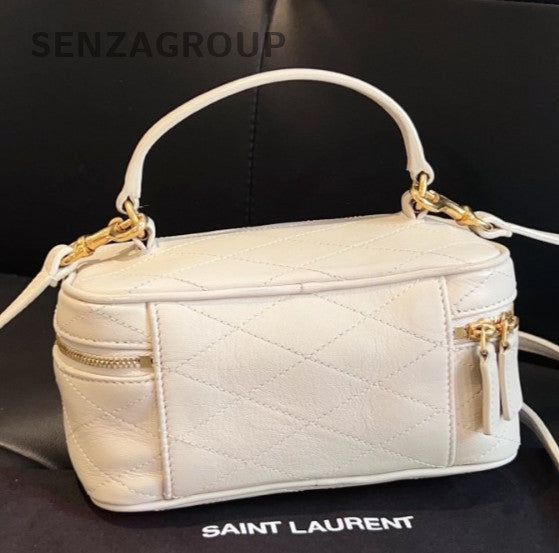 Saint Laurent Diamond Mini Top Handle Bag Crossbody White Gold Women Classic