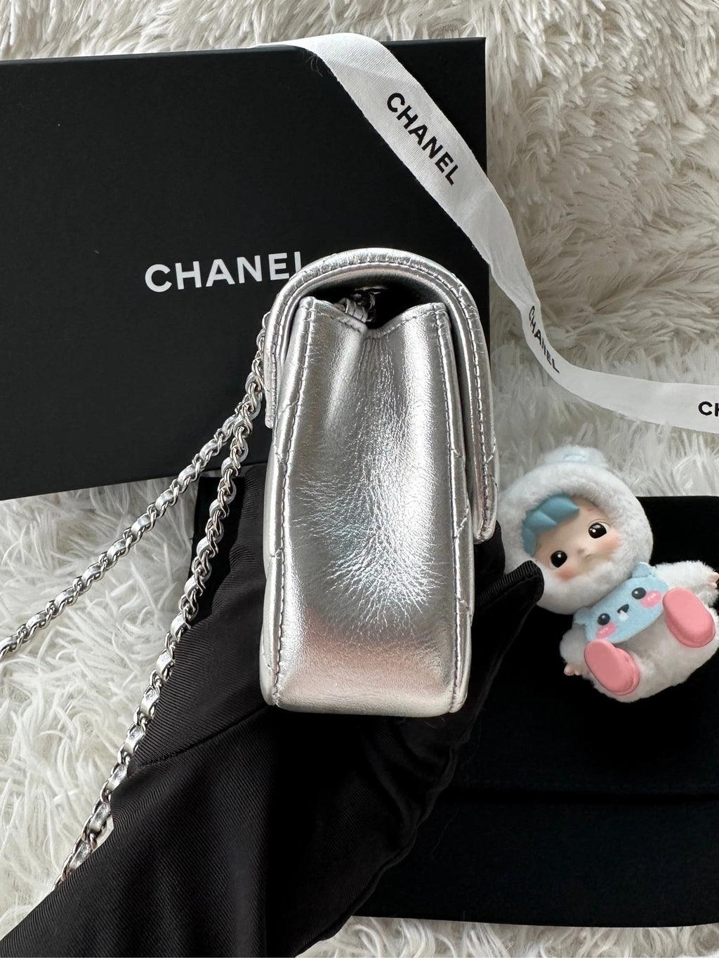 CHANEL Silver CF Mini Calfskin Flap Shoulder Crossbody Bag For Women